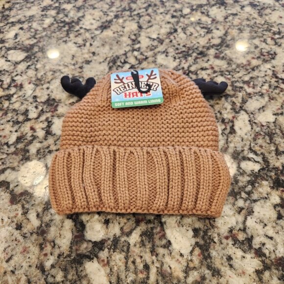 BNWT Reindeer Hats Brown Cable Knit Beanie With Antlers - Picture 4 of 9